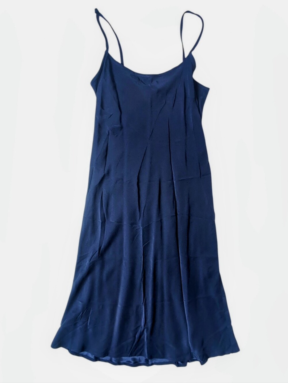 Y2K Tessito Navy Blue 100% Silk Mini Slip Dress Women's Peties SMALL